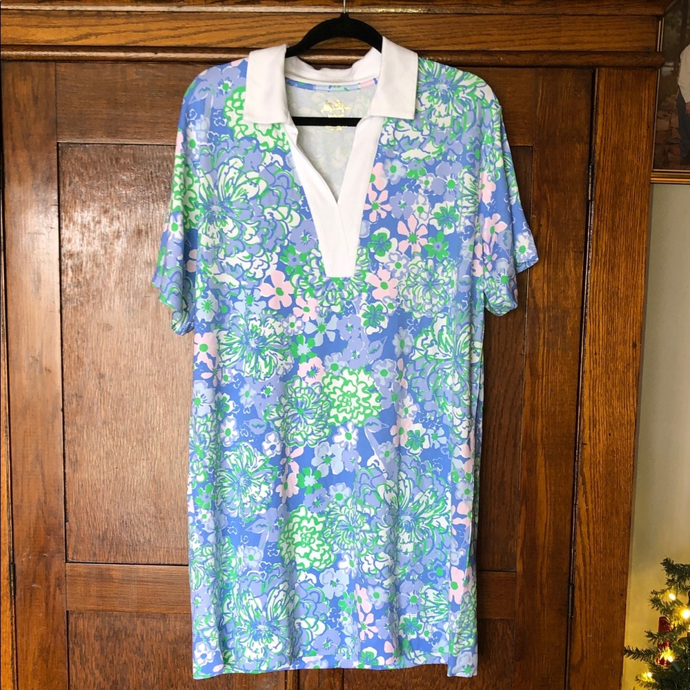 Lilly Pulitzer Alden Dress UPF 50+ Sunwashed Blue Plumes In Bloom Size Medium